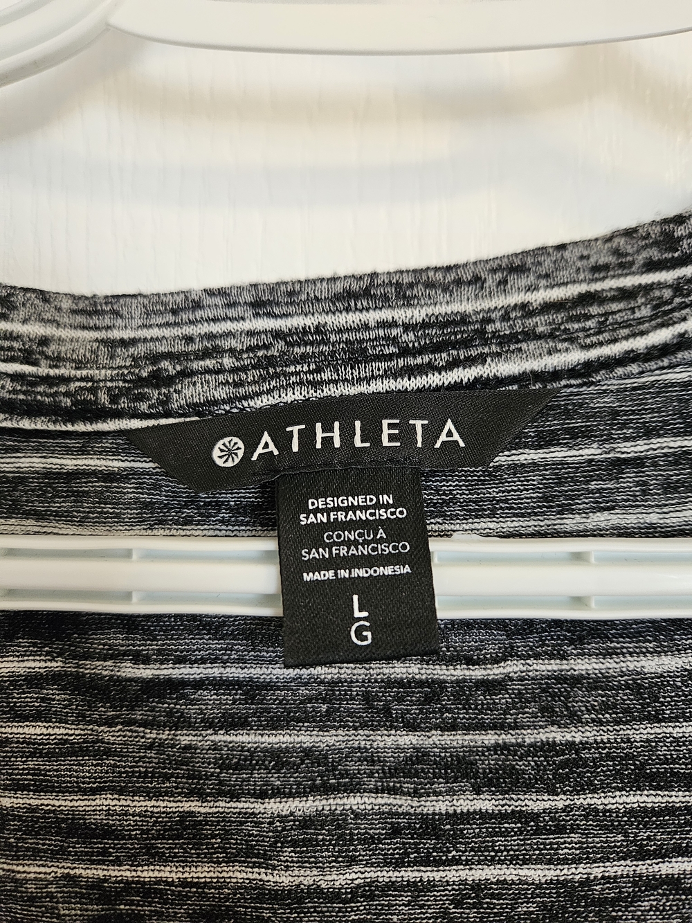 Athleta Black + White Striped V-Neck Tee - Picture 2 of 6